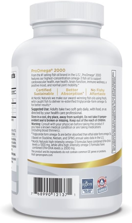 Nordic Naturals ProOmega 2000, Lemon Flavor - 120 Soft Gels - 2150 mg Omega-3